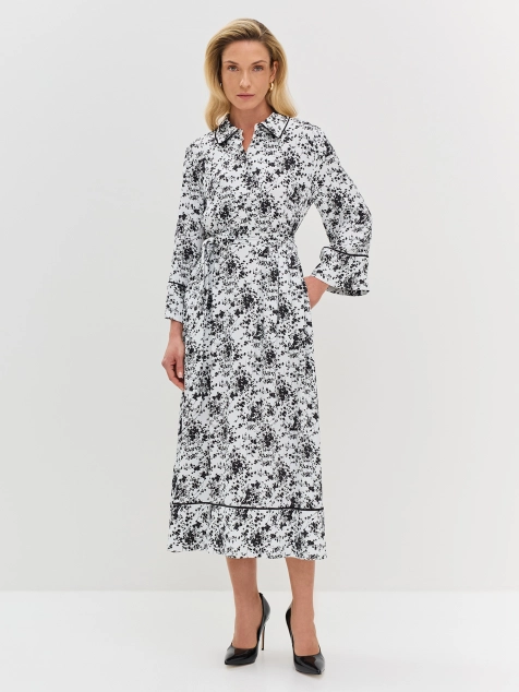 Платье с монохромным цветочным принтом