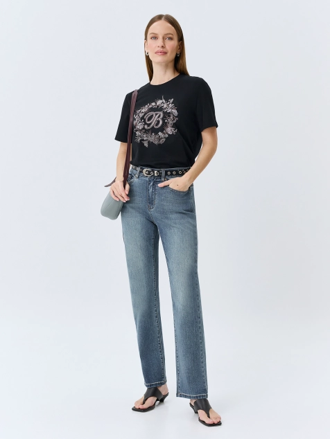 Футболка из 100% хлопка с искрящимися стразами