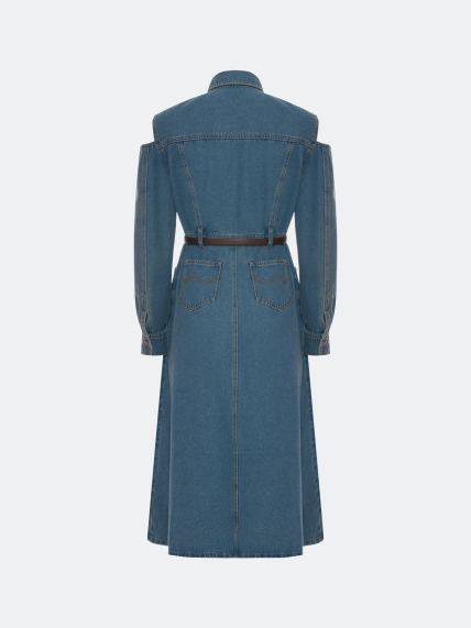 Джинсовое платье с вырезами на плечах