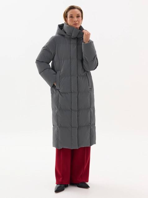 Удлиненное пальто из прорезиненной ткани со съемным капюшоном