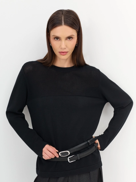 Вязаный джемпер с ажурной кокеткой