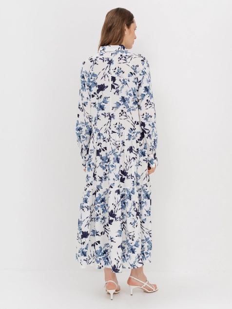 Платье из вискозы с ярким принтом и оборками