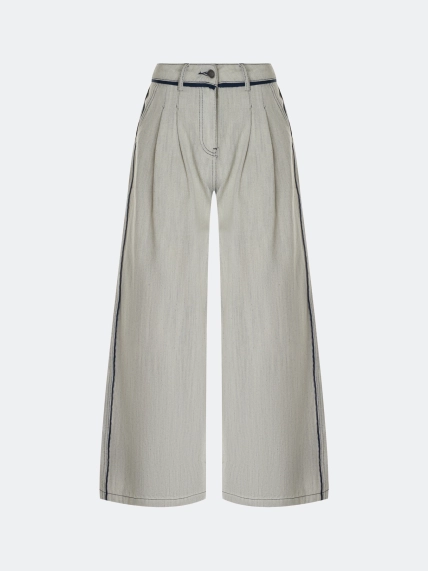 Меланжевые джинсы Wide leg с контрастными кантами