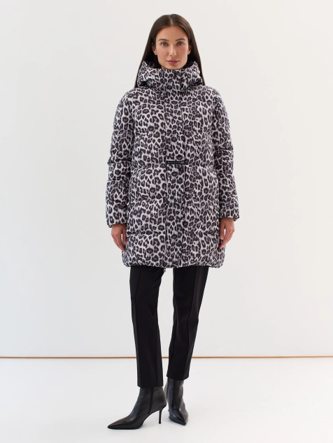 Удлиненная куртка с анималистичным принтом на натуральном утеплителе