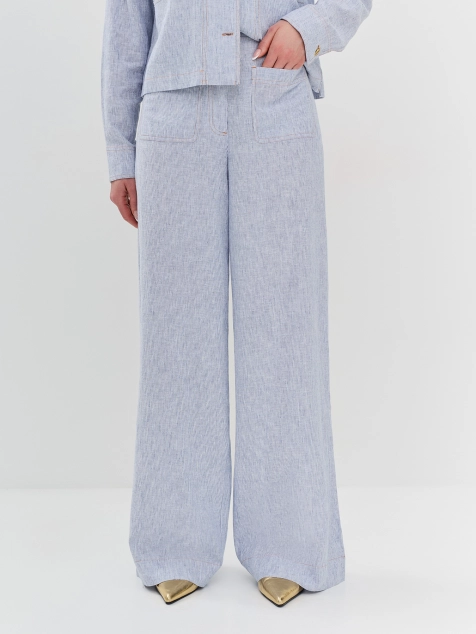 Брюки из смесового льна с накладными карманами