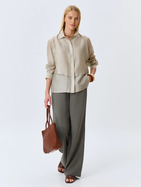 Комбинированная блузка из смесового тенселя