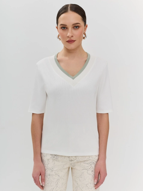 Футболка с контрастным рибом