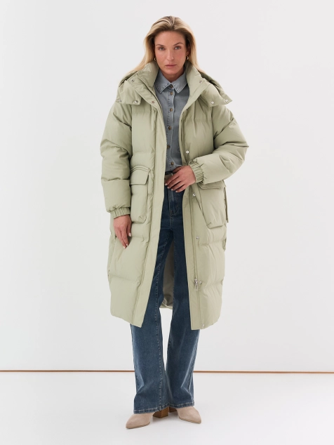 Пуховик свободного силуэта с капюшоном