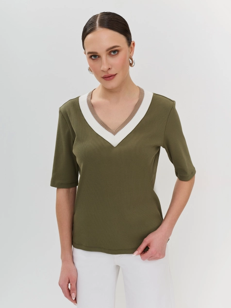 Футболка с контрастным рибом