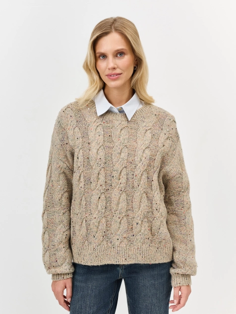 Меланжевый джемпер с косами