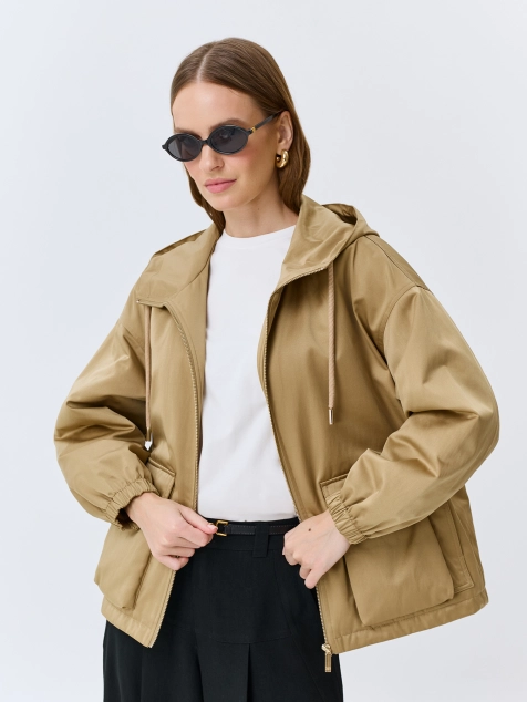 Куртка с капюшоном из сатинового хлопка