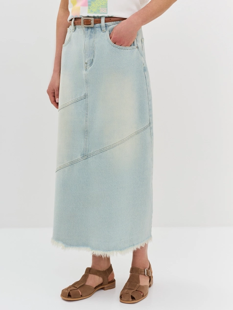 Джинсовая юбка-макси с акцентной варкой