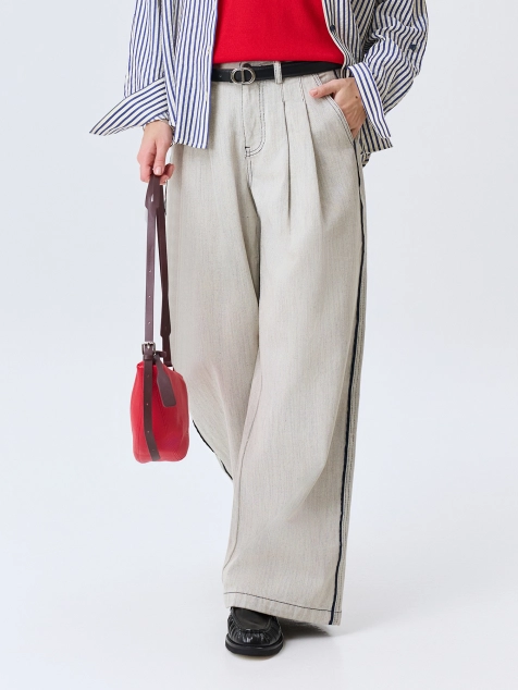 Меланжевые джинсы Wide leg с контрастными кантами