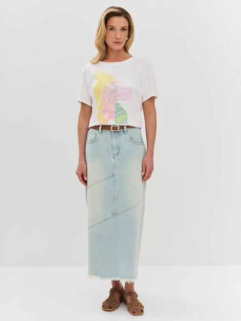 Джинсовая юбка-макси с акцентной варкой