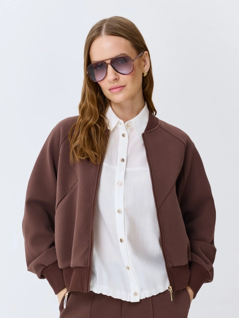 Трикотажный  бомбер в шоколадном оттенке