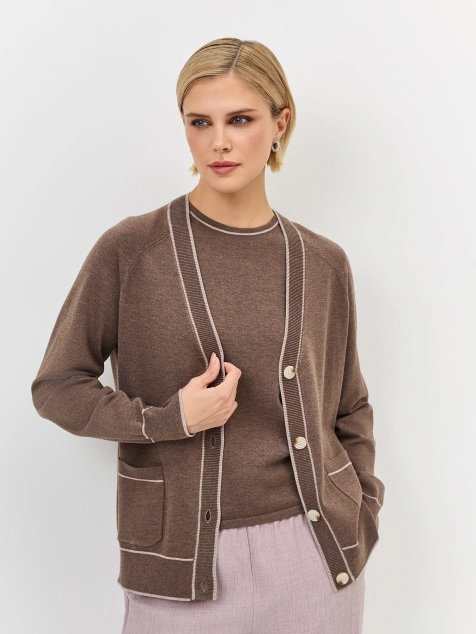 Вязаный кардиган с контрастной отделкой