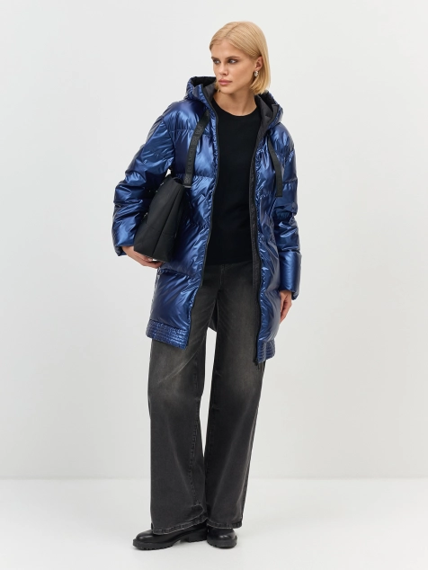 Укороченный пуховик с эффектом металлик